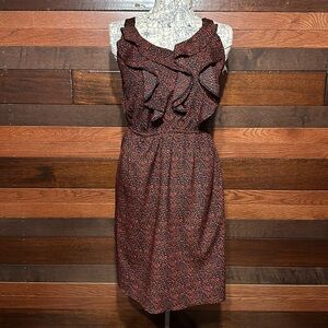 NWOT Massimo Ruffled V Neck Red and Black Polka Dot Midi Dress